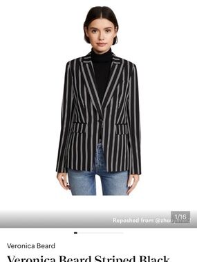 Veronica Beard Black Blazer with Gray Vertical Stripes